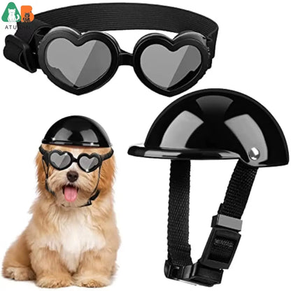 Small Dog Helmet and Goggles,Puppy Sunglasses,Uv Protection,Pet Helmet,Adjustable Belt,Dog Motorcycle,Hard Safety Hat,Windproof