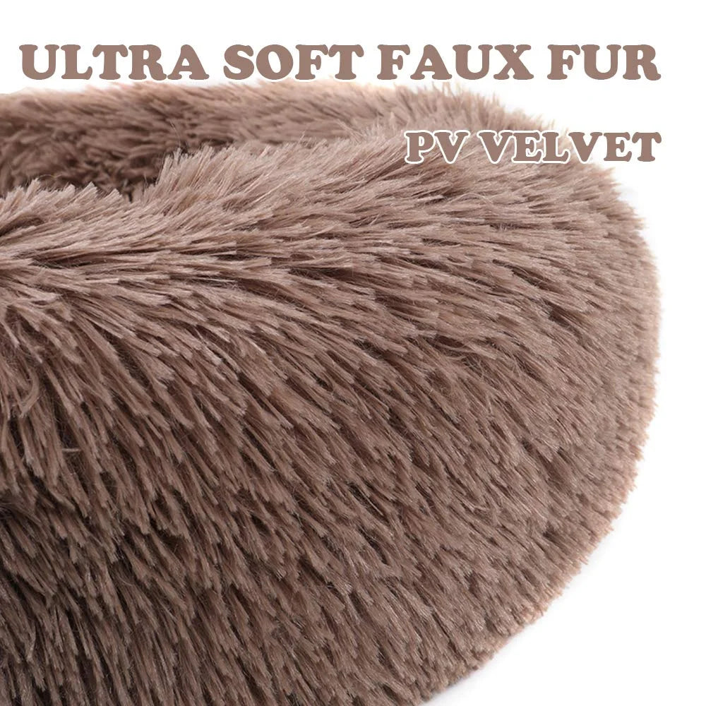 Round Plush Pet Bed for Dogs & Cats,Fluffy Soft Warm Calming Dog Bed Sleeping Kennel Nest