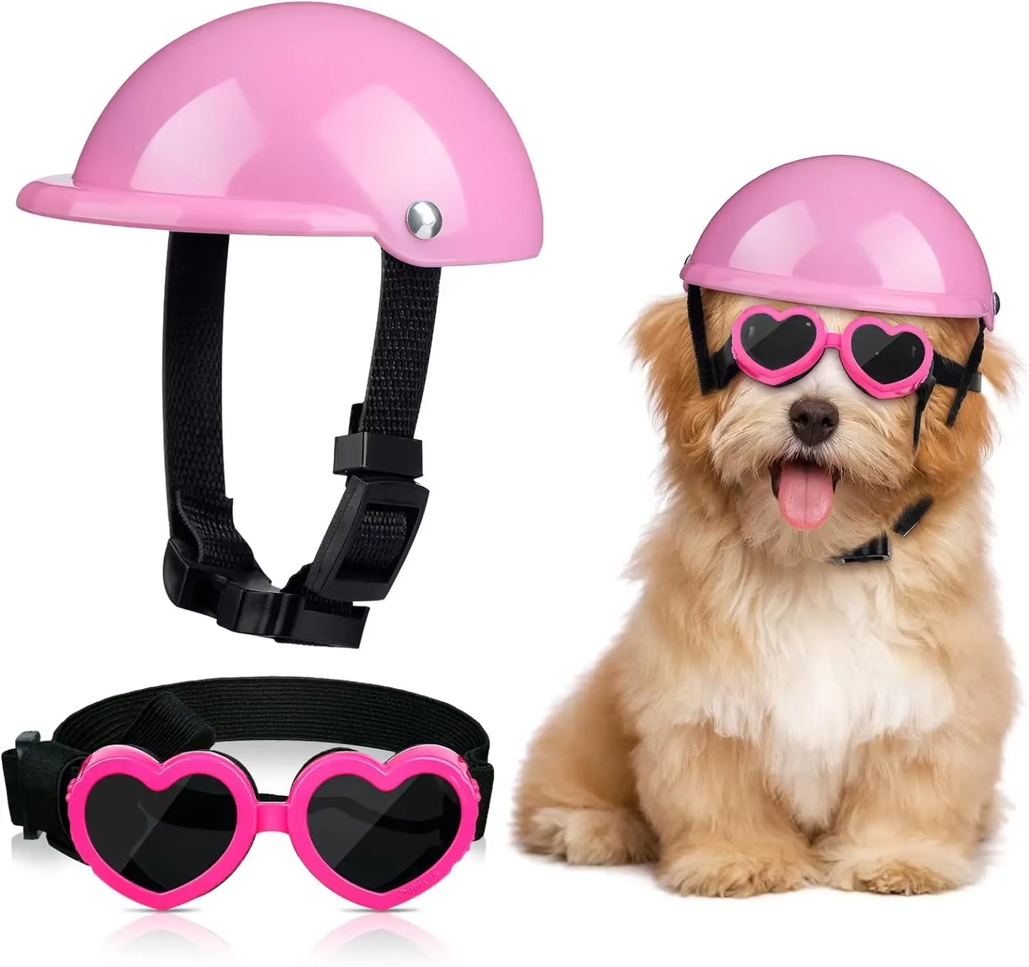 Small Dog Helmet and Goggles,Puppy Sunglasses,Uv Protection,Pet Helmet,Adjustable Belt,Dog Motorcycle,Hard Safety Hat,Windproof