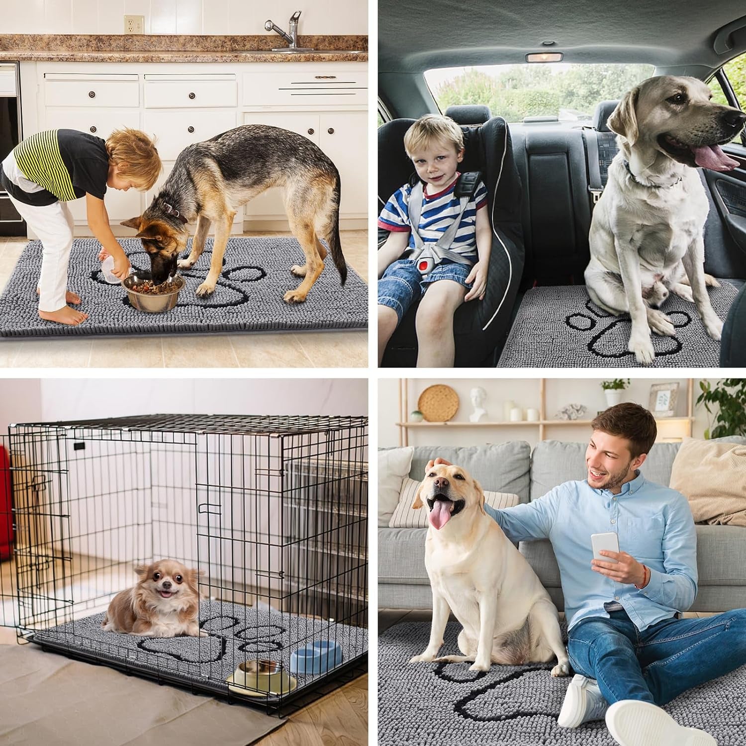 Dog Door Mat for Muddy Paws, Absorbent Dirt Trapper Non-Slip Washable Mat, Quick