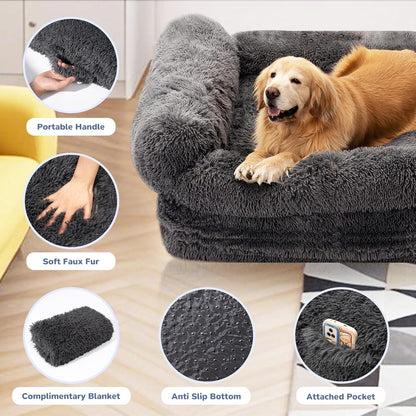Extra Large 72" Foldable Orthopedic Dog Bed with Faux Fur & Memory Foam