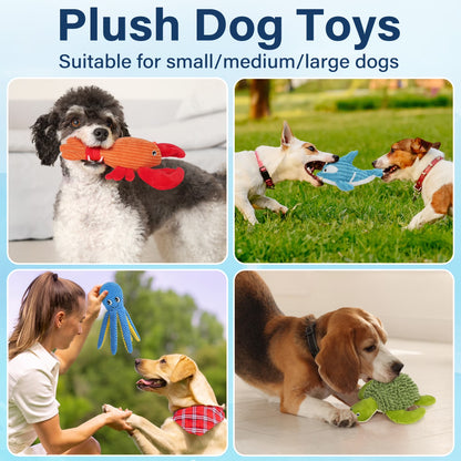 Dog Toys, 5Pc Plush Ocean Animal Dog Squeaky Toy, Crinkle Pet Toy, Stuffed Puppy Chew Toys