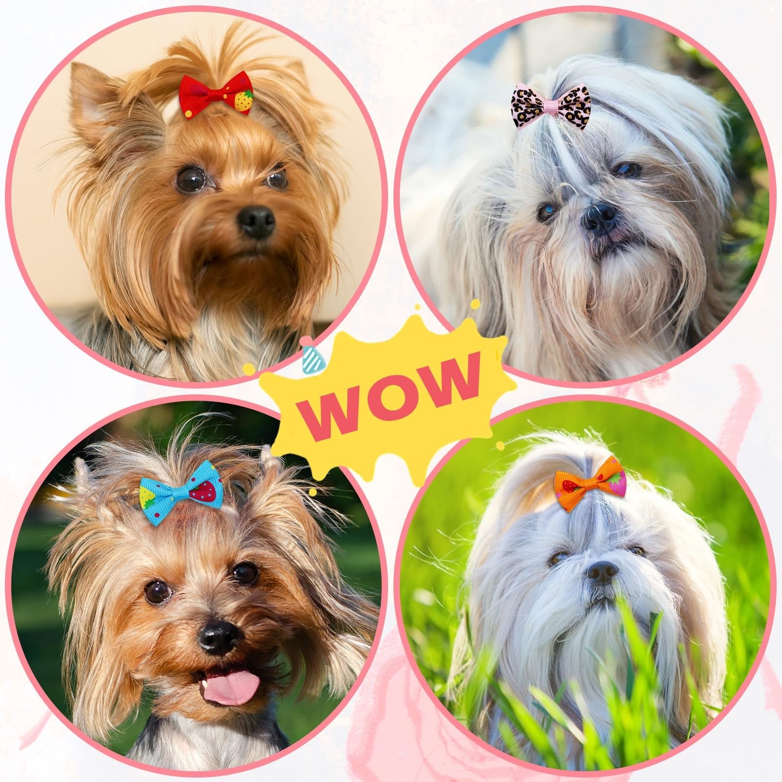 100Pcs/50Pairs Bulk Dog Bows, Cute Small Dog Hair Bows with Rubber Bands