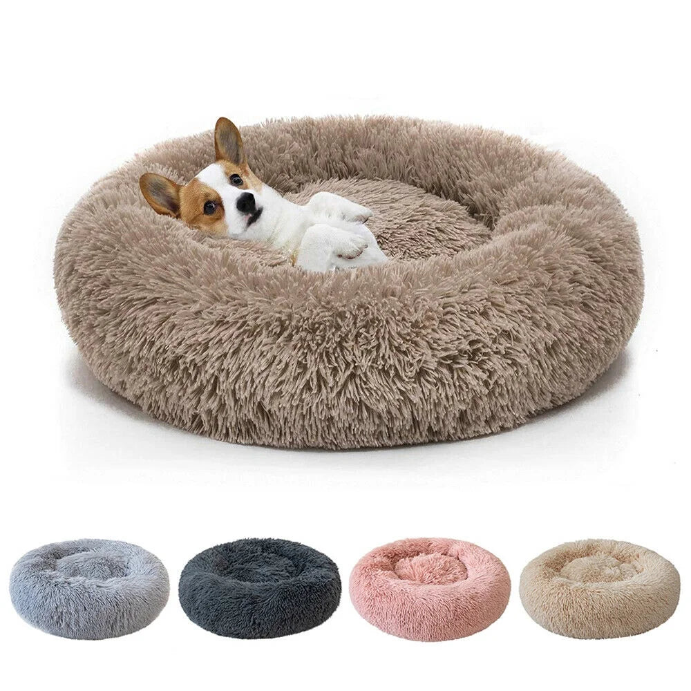 Round Plush Pet Bed for Dogs & Cats,Fluffy Soft Warm Calming Dog Bed Sleeping Kennel Nest