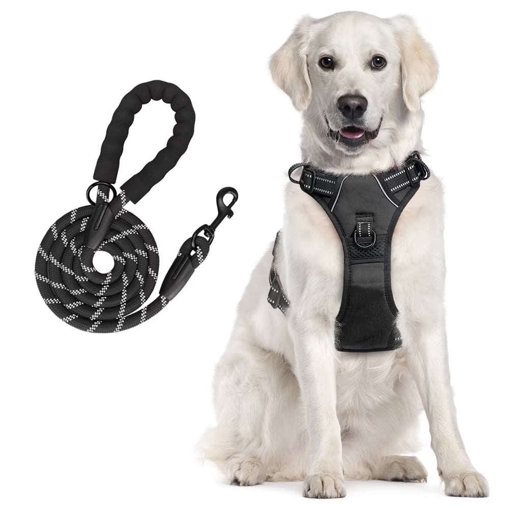 Dog Harness and Leash Combo, Escape Proof No Pull Vest Harness, Reflective Adjustable Soft Padded Pet Harness with Handle for Small to Large Dogs