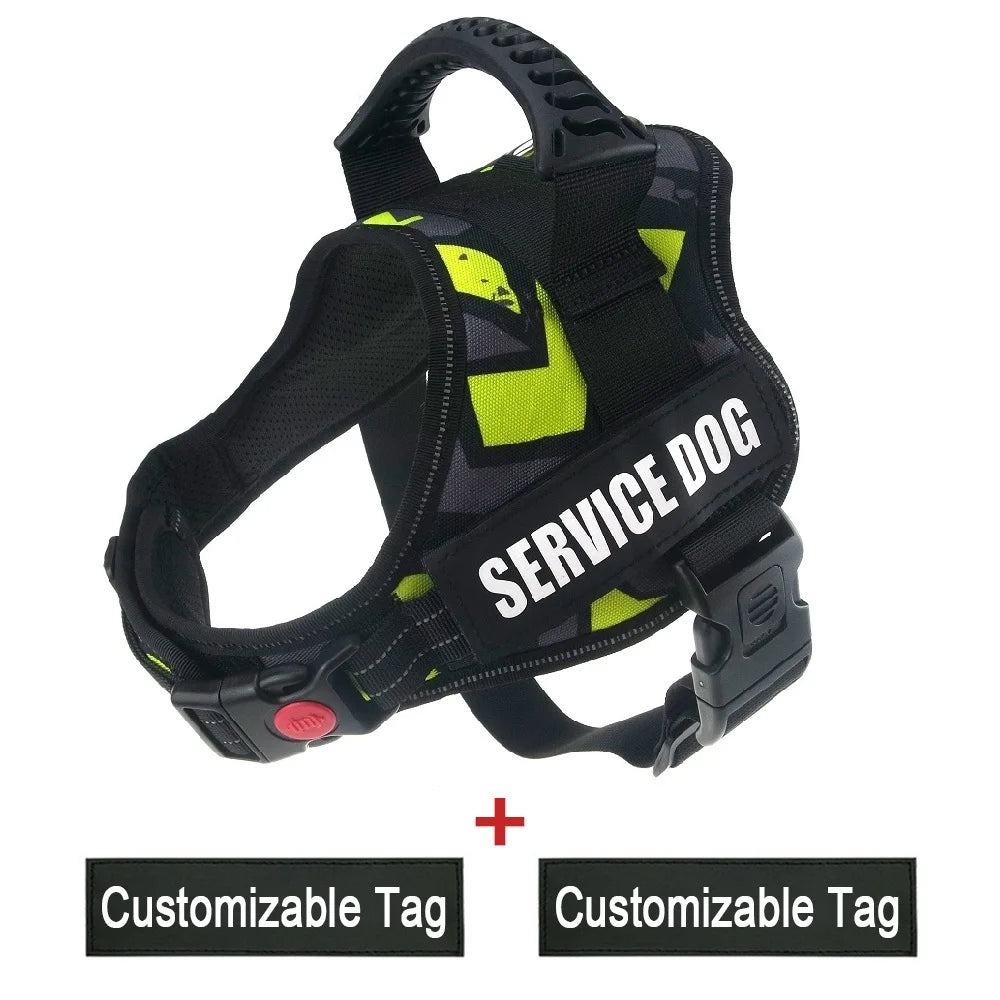 Reflective Nylon Pet Dog Harness All Weather Service Dog Vest Padded Adjustable Safety Vehicular Lead for Large Medium Small Dog