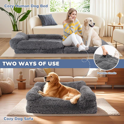 Extra Large 72" Foldable Orthopedic Dog Bed with Faux Fur & Memory Foam