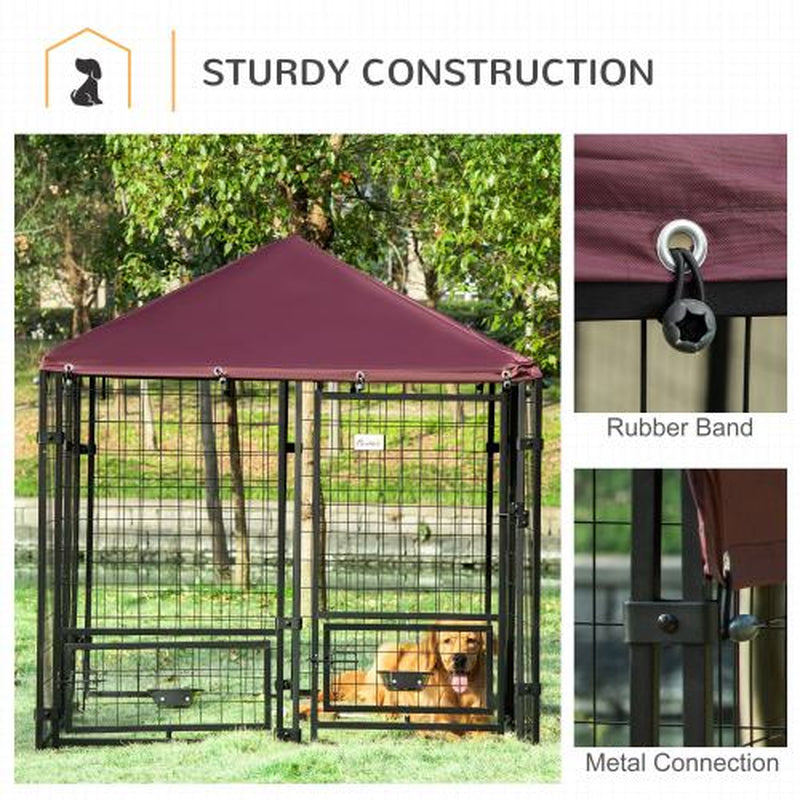Outdoor Kennel with Rotating Bowl Rack, Walk-In Pet Playpen, Welded Wire Steel Dog Pen, with Waterproof and UV Resistant Awning
