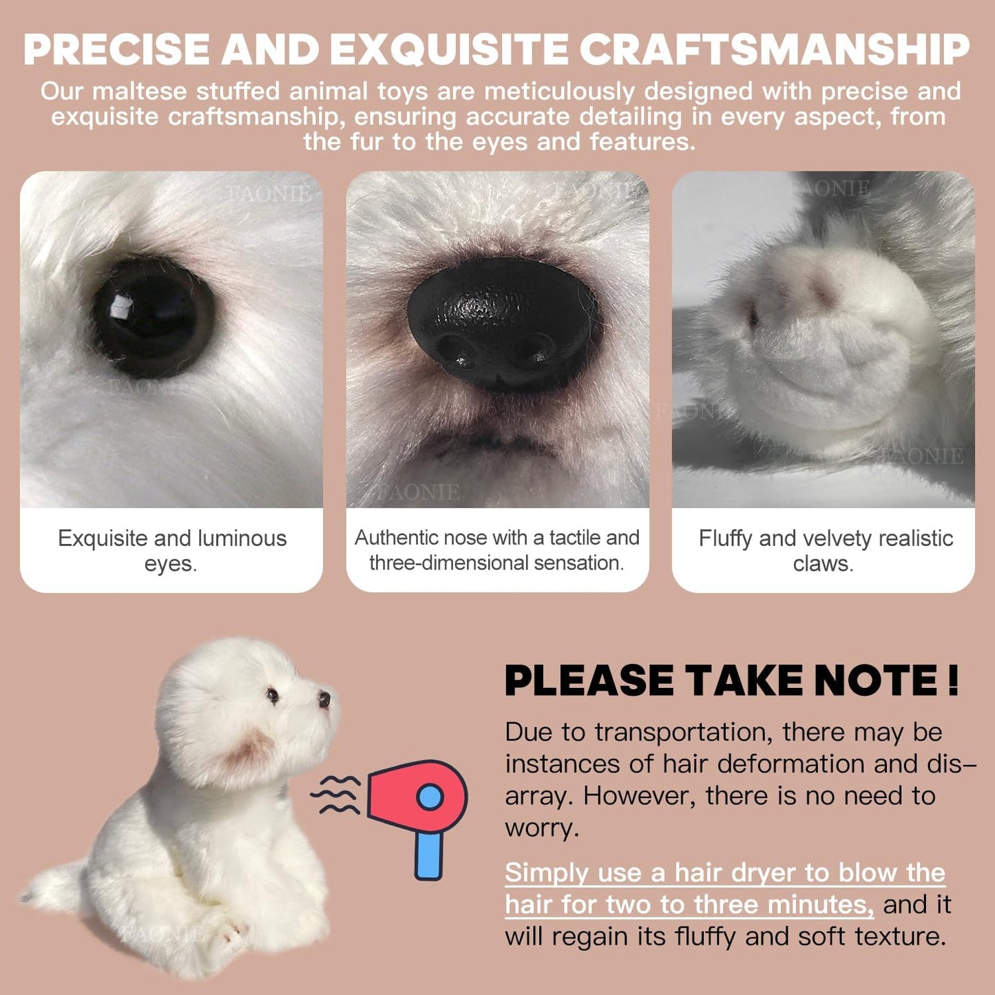 Maltese Stuffed Animal, Realistic Dog Plush, Lifelike Stuffed Animal,Compani