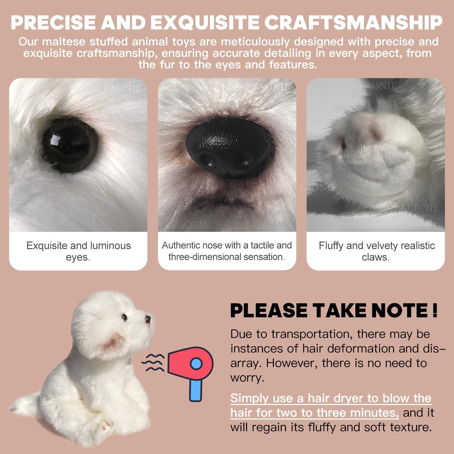 Maltese Stuffed Animal, Realistic Dog Plush, Lifelike Stuffed Animal,Compani
