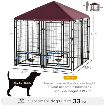 Outdoor Kennel with Rotating Bowl Rack, Walk-In Pet Playpen, Welded Wire Steel Dog Pen, with Waterproof and UV Resistant Awning