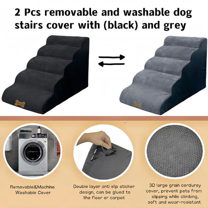 Pet Stairs & Ramp for Dogs/Cats - 5 Steps, Non-Slip, 2 Washable Covers
