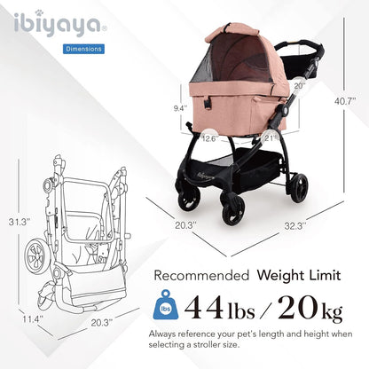 New Cleo 3-In-1 Travel System - Pet Stroller, Carrier, Bag for Small Dogs, Medium Dogs, Cats - Lightweight, 44 Lbs - Coral Pink