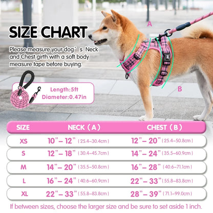 Dog Harness and Leash Combo, Escape Proof No Pull Vest Harness, Reflective Adjustable Soft Padded Pet Harness with Handle for Small to Large Dogs