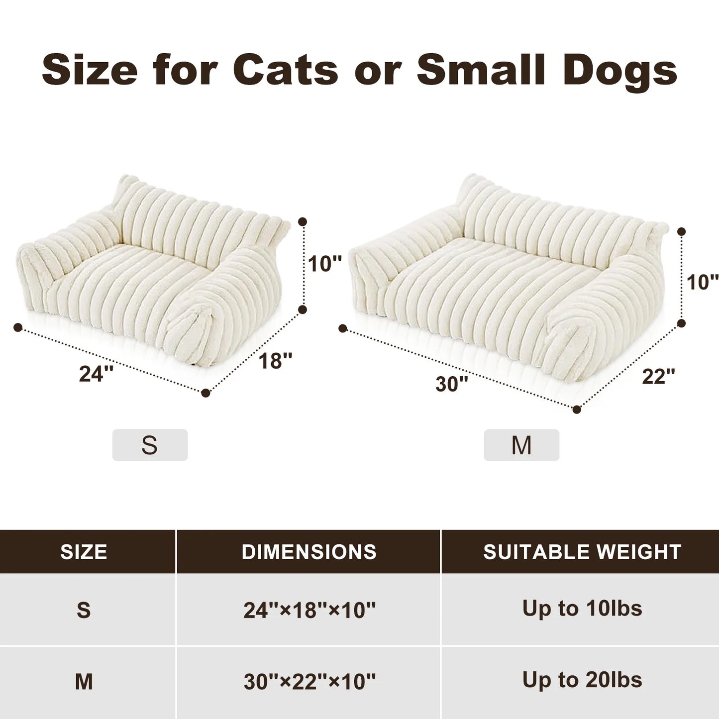 Cute Cat Bed for Indoor Cats, Couch Bed with Removable Washable,Premium Soft Corduroy Fleece Pet Bed for Small Dog & Cat,Milk White