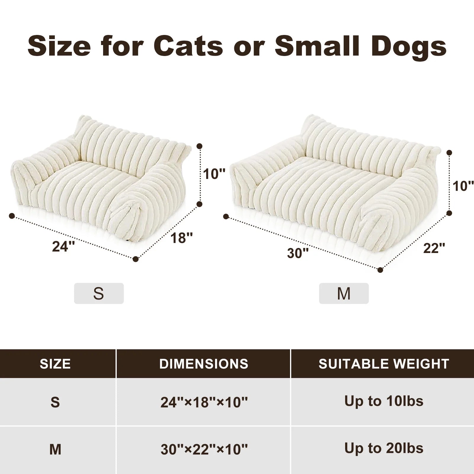 Cute Cat Bed for Indoor Cats, Couch Bed with Removable Washable,Premium Soft Corduroy Fleece Pet Bed for Small Dog & Cat,Milk White