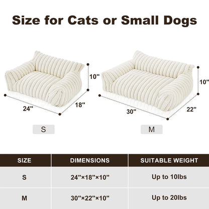 Cute Cat Bed for Indoor Cats, Couch Bed with Removable Washable,Premium Soft Corduroy Fleece Pet Bed for Small Dog & Cat,Milk White