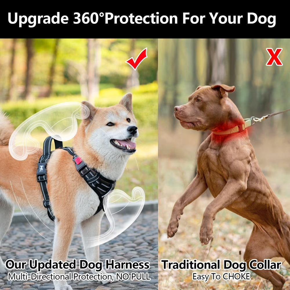 Dog Harness and Leash Combo, Escape Proof No Pull Vest Harness, Reflective Adjustable Soft Padded Pet Harness with Handle for Small to Large Dogs