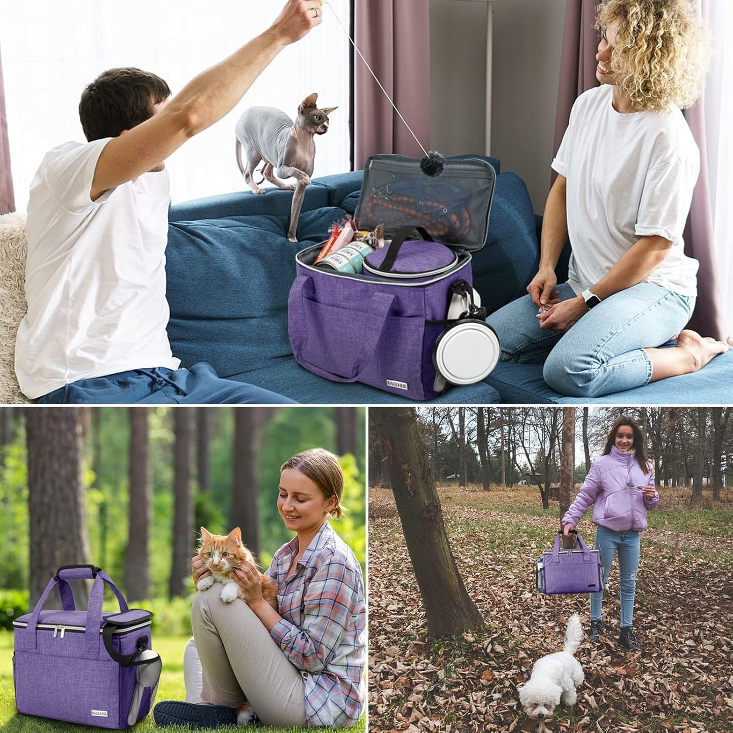Dog Travel Bag Backpack Pet Supplies Backpack 5-Piece Set with Shoulder Strap 2 Lined Pet Food Containers 4 Foldable Feeding Bowls Essential Kit for Pet Travel